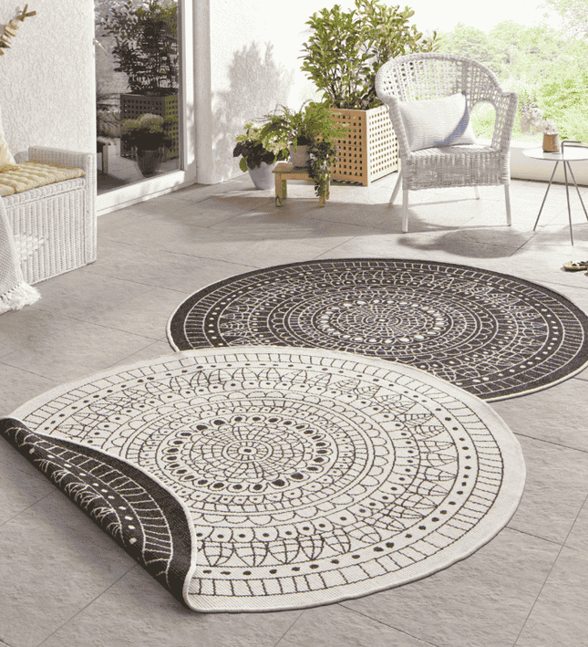 NORTHRUGS Dubbelzijdig Buitenkleed Porto Rond - Zwart/Creme