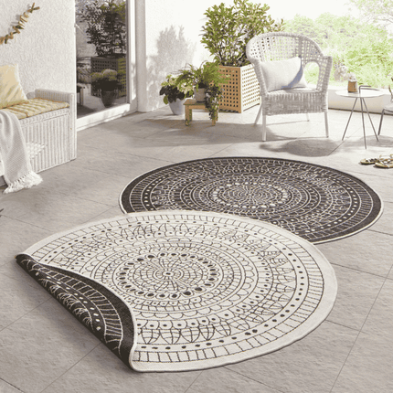 NORTHRUGS Dubbelzijdig Buitenkleed Porto Rond - Zwart/Creme