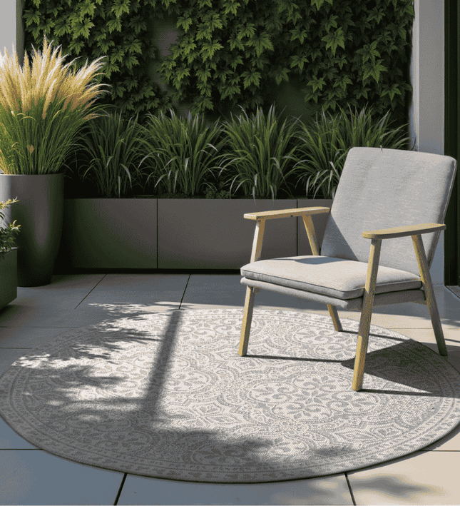 NORTHRUGS Dubbelzijdig Buitenkleed Rosel Rond - Wit/Grijs