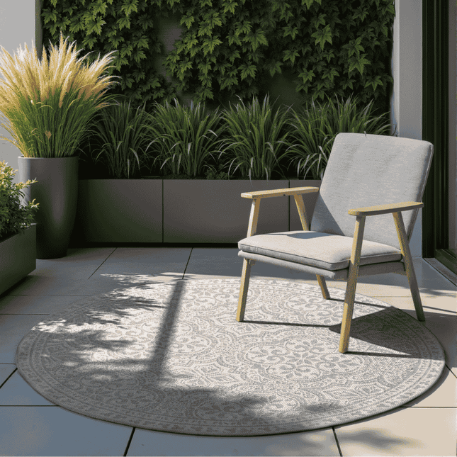 NORTHRUGS Dubbelzijdig Buitenkleed Rosel Rond - Wit/Grijs