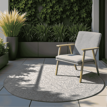 NORTHRUGS Dubbelzijdig Buitenkleed Rosel Rond - Wit/Grijs