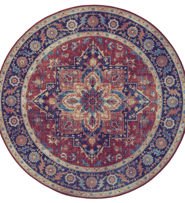 Nouristan Vintage Vloerkleed Anthea Rond - Rood/Blauw