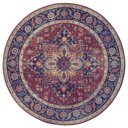 Nouristan Vintage Vloerkleed Anthea Rond - Rood/Blauw