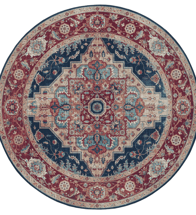 Nouristan Vintage Vloerkleed Sylla Rond - Rood/Blauw