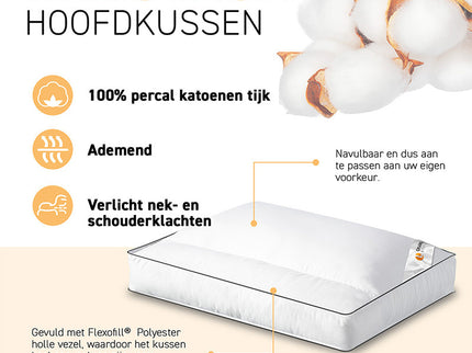 Orange Line Hoofdkussen Percale Katoen - Comfort - Neksteun