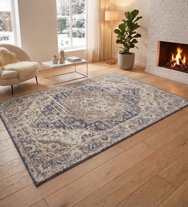 Vloerkleed Vintage Sand - Beige/Blauw