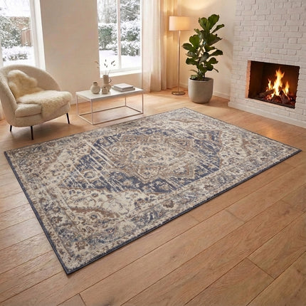 Vloerkleed Vintage Sand - Beige/Blauw