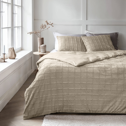 Sleeptime Dekbedovertrek Faux Fur - Check - Beige