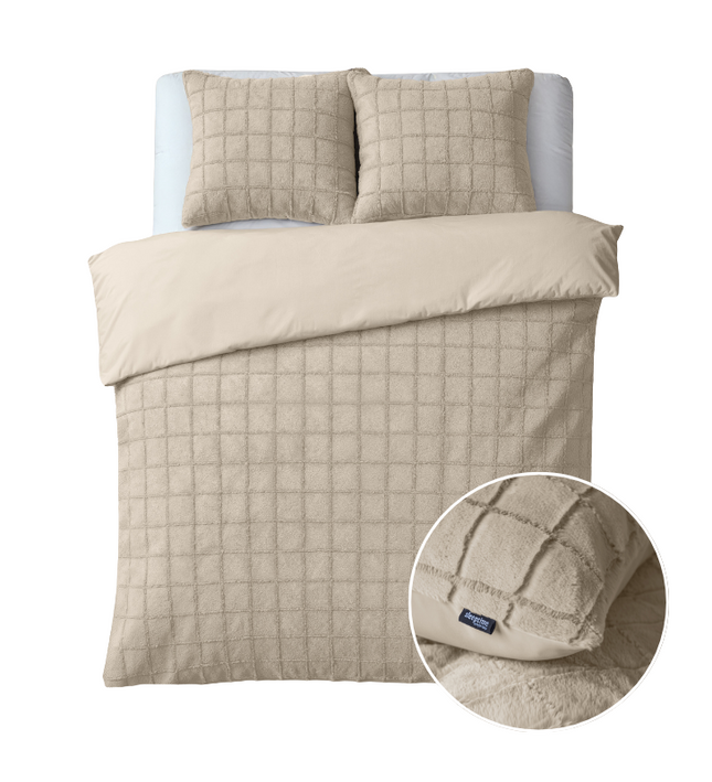 Sleeptime Dekbedovertrek Faux Fur - Check - Beige