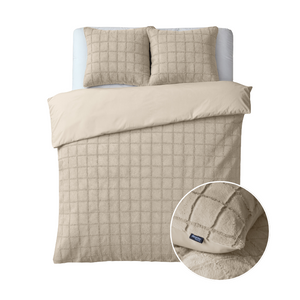 Sleeptime Dekbedovertrek Faux Fur - Check - Beige