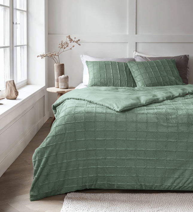 Sleeptime Dekbedovertrek Faux Fur - Check - Groen