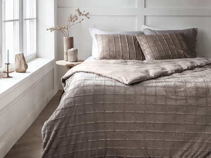 Sleeptime Dekbedovertrek Faux Fur - Check - Taupe