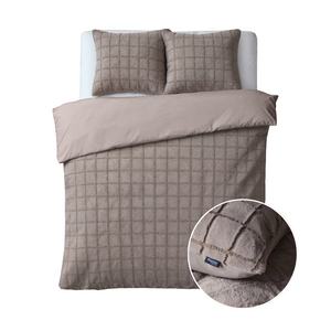 Sleeptime Dekbedovertrek Faux Fur - Check - Taupe