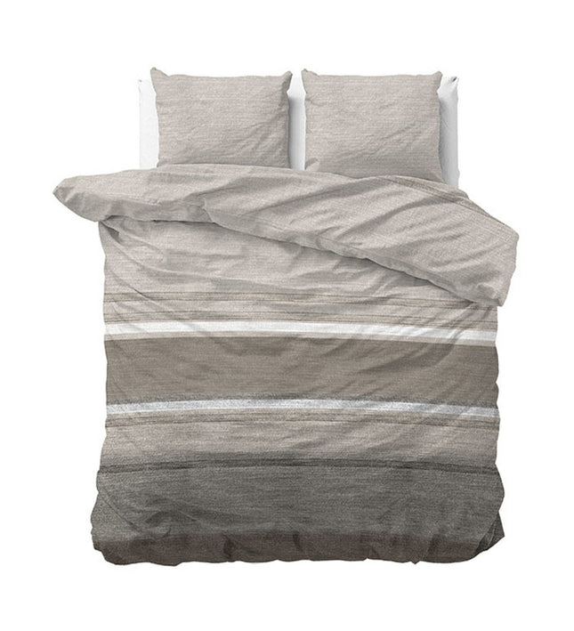 Sleeptime Elegance Dekbedovertrek Katoen-Flanel - Stone Stripe - Taupe - 200 x 200/220 cm
