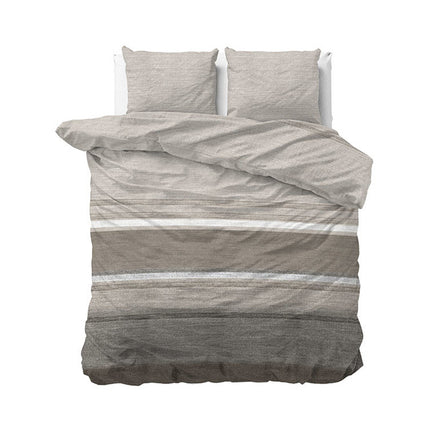 Sleeptime Elegance Dekbedovertrek Katoen-Flanel - Stone Stripe - Taupe - 200 x 200/220 cm