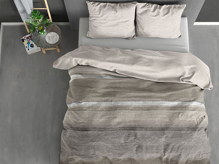 Sleeptime Elegance Dekbedovertrek Katoen-Flanel - Stone Stripe - Taupe - 200 x 200/220 cm