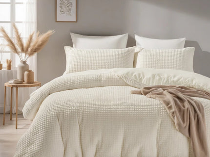 Sleeptime Glamour Dekbedovertrek Teddy - Check - Beige - 140 x 220 cm