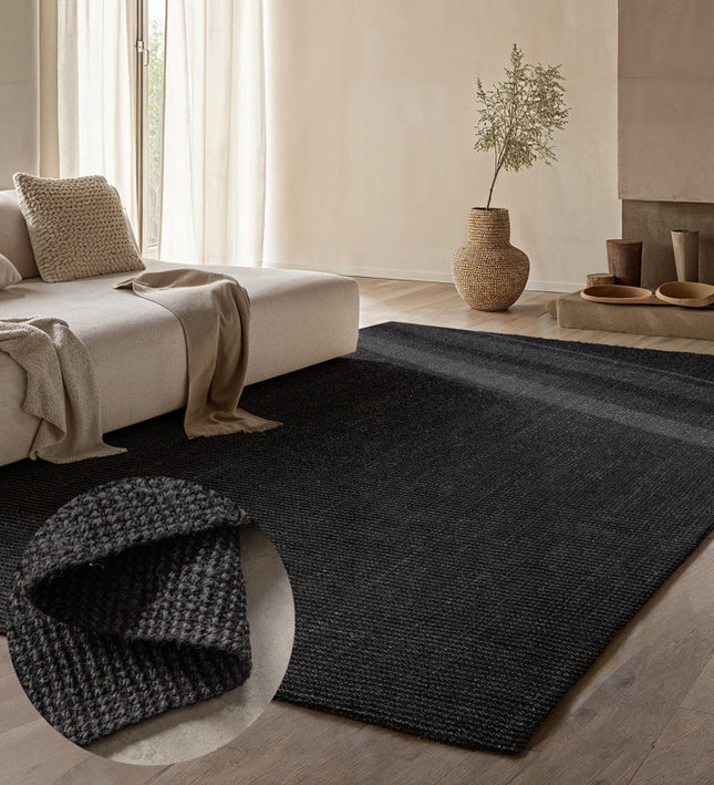 Handgeweven Jute Vloerkleed - Zwart